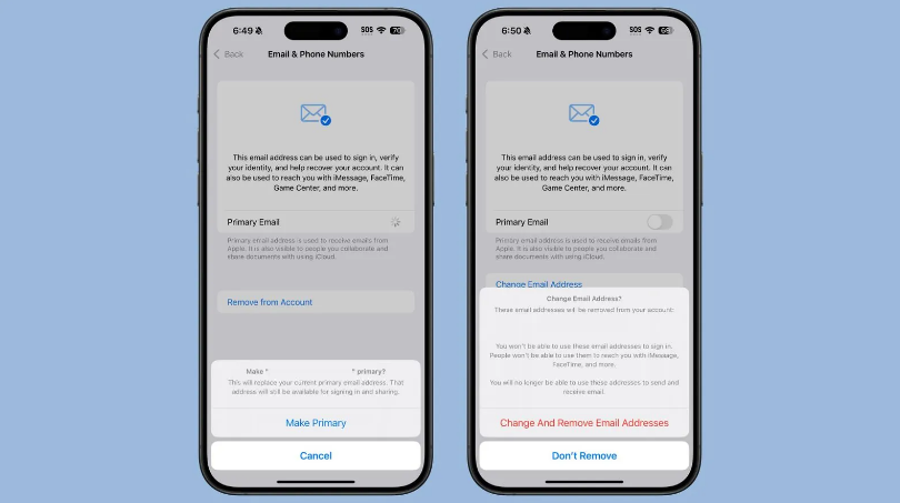 德宏苹果手机维修分享苹果 iOS 18.1 支持设置“主要”邮箱地址并更改 iCloud 邮箱 